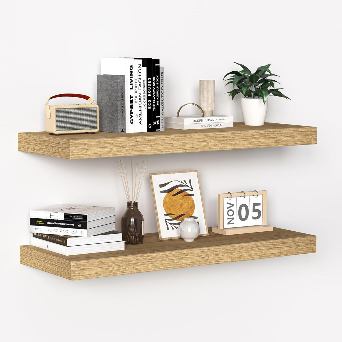 Fun Memories Floating Shelves - 24 Inch Rustic Wooden Wall Shelves - Extra Deeper & Thicker Wall