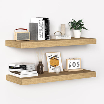 Fun Memories Floating Shelves - 24 Inch Rustic Wooden Wall Shelves - Extra Deeper & Thicker Wall