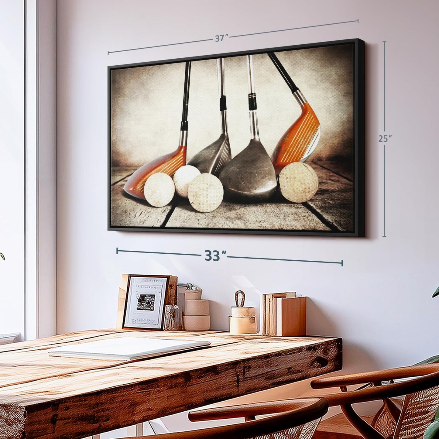 Elephant Stock Golf Sets Wall Art - Horizontal Framed Canvas - 1-Piece Mancave Wall Decor