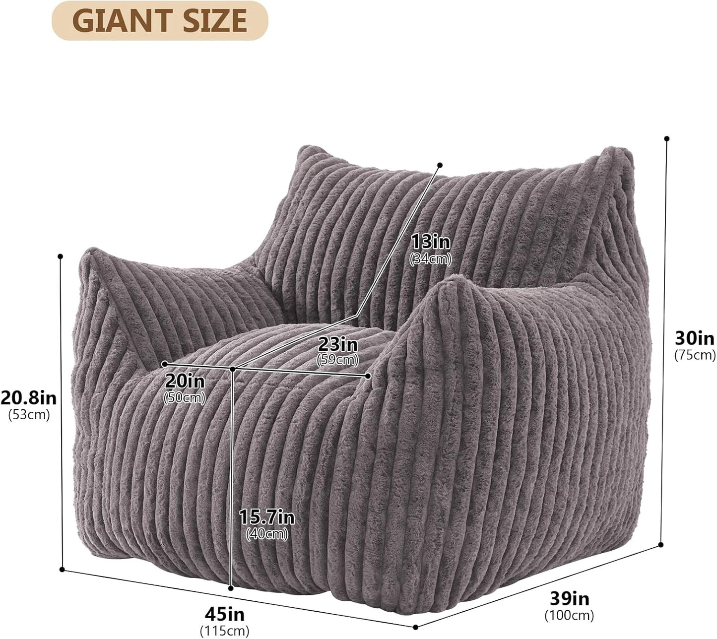Giant Bean Bag Chairs for Adults with Filling Plush Fluffy Bean Bag Chairs for Teens with Armrests