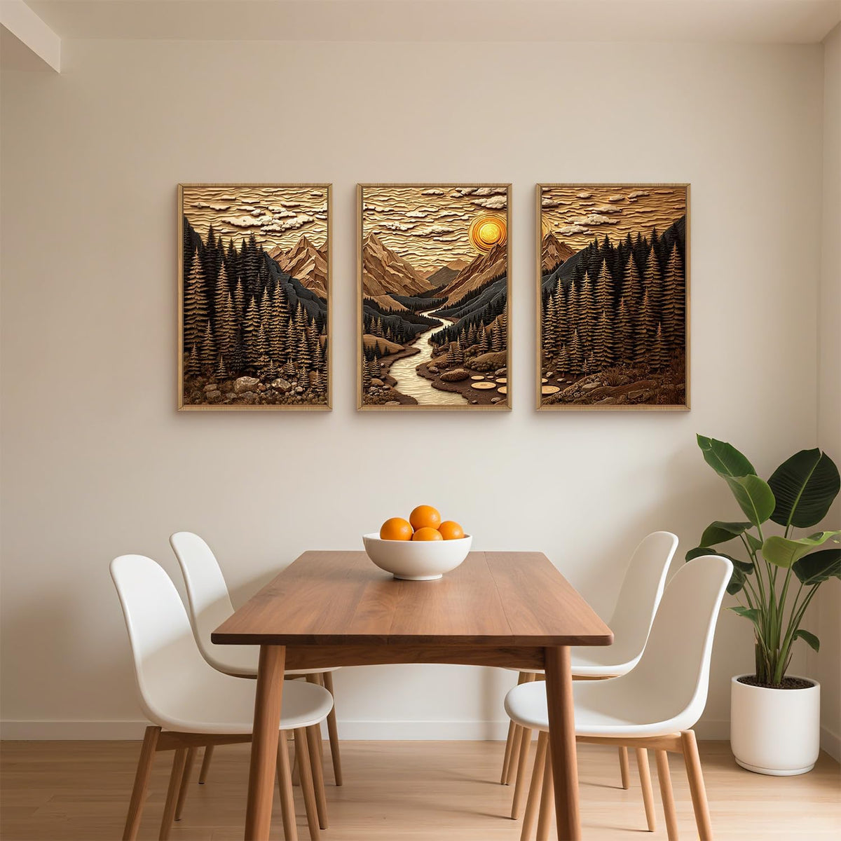 HPINUB Abstract Landscape Mountain Canvas Wall Art Set, Vibrant Sun Forest Pine Tree Wall Decor