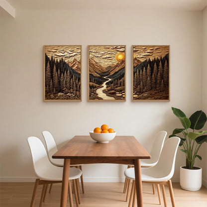 HPINUB Abstract Landscape Mountain Canvas Wall Art Set, Vibrant Sun Forest Pine Tree Wall Decor
