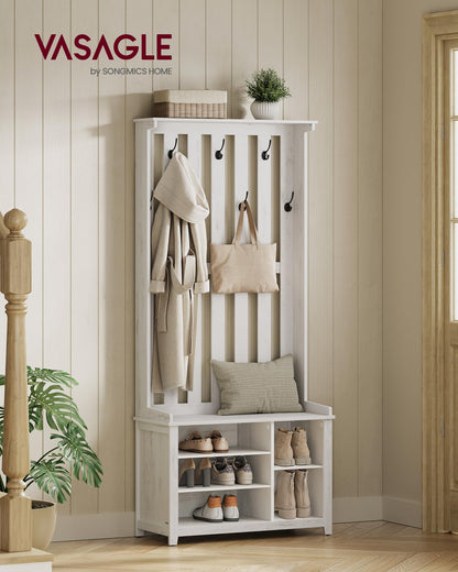 VASAGLE Hall Tree with Bench and Shoe Storage, 7 Double Hooks