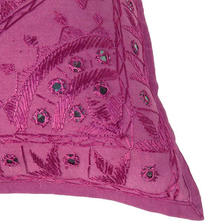 Eyes of India Embroidered Decorative Boho Throw Pillow Cover with Mirrors, Handmade Bohemian Accent