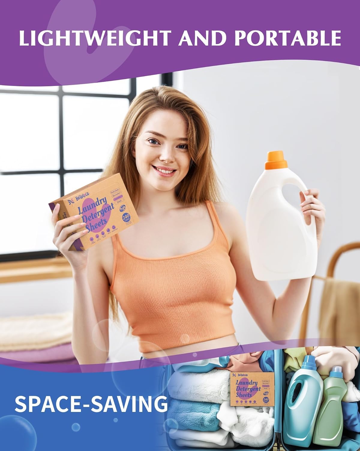 Laundry Detergent Sheets - 240 Loads Girls Lavender Laundry Sheets for Dorm,College,Home