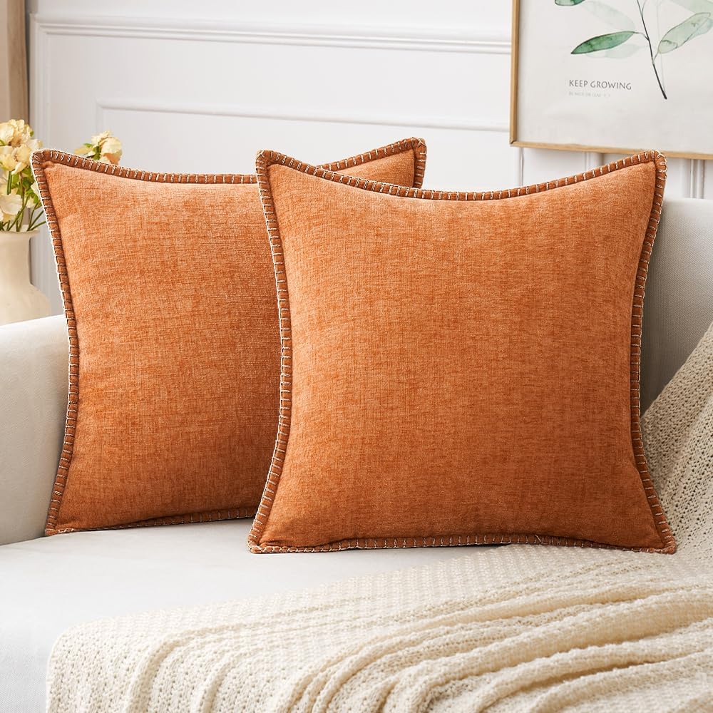 MIULEE Pack of 2 Fall Couch Throw Pillow Covers 18x18 Inch Orange Farmhouse Decorative Pillow