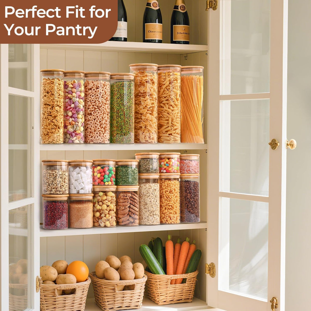 ComSaf 0.5 Qt Glass Food Storage Jars Set of 6, Clear Glass Storage Containers with Lids, Pantry