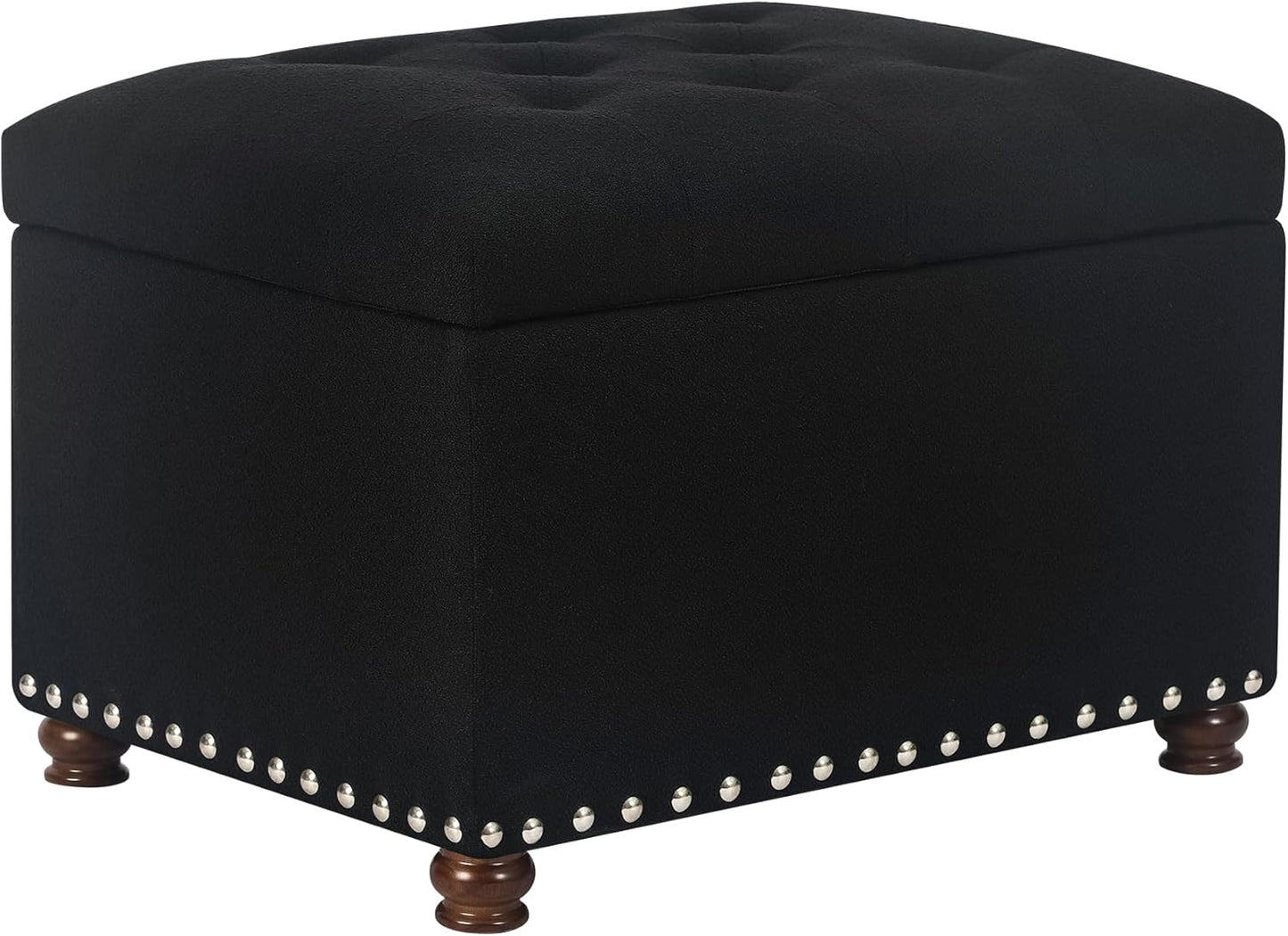 Joveco Storage Ottoman Bench, Rectangle 24″ Linen Foot Rest Stool Square Footstool for Living Room