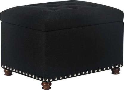 Joveco Storage Ottoman Bench, Rectangle 24″ Linen Foot Rest Stool Square Footstool for Living Room