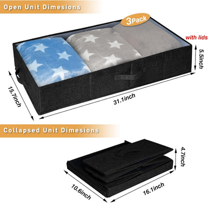 punemi Under The Bed Storage Containers 3 Pack, 6 Inch Tall Stackable Underbed Storage Bins With