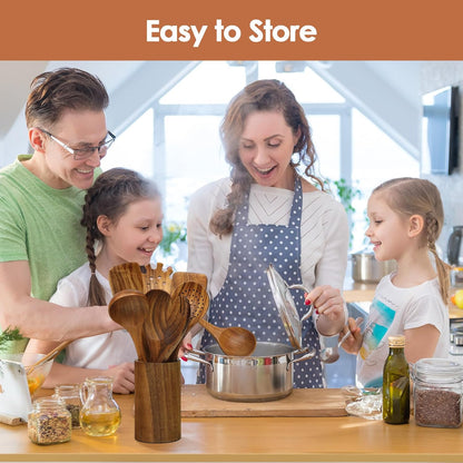 comfoyar Teak Wooden Spoons for Cooking, 7 Pieces Kitchen Cooking Utenails Set with Spatula and