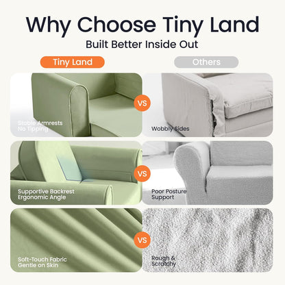 Tiny Land 2-in-1 Foldable Kids Couch with Pockets – Soft Thick Toddler Sofa, Lounger Couch