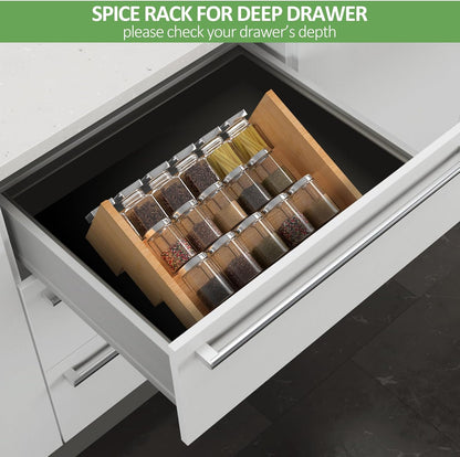2 Pack Bamboo Spice Rack Organizer for Countertop, 3 Tier Spice Step Shelf for Cabinet (Jars Not