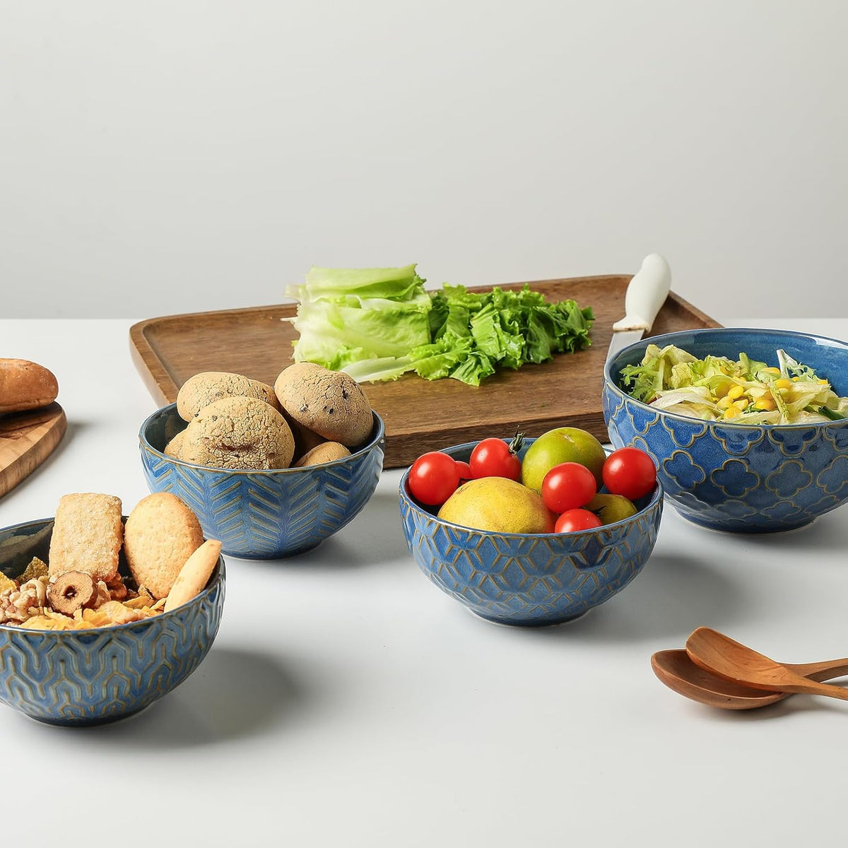 Sureasy Ceramic Cereal Bowls Set of 4-25 oz Blue Soup Bowls for Kitchen, Perfect for Soup, Pasta