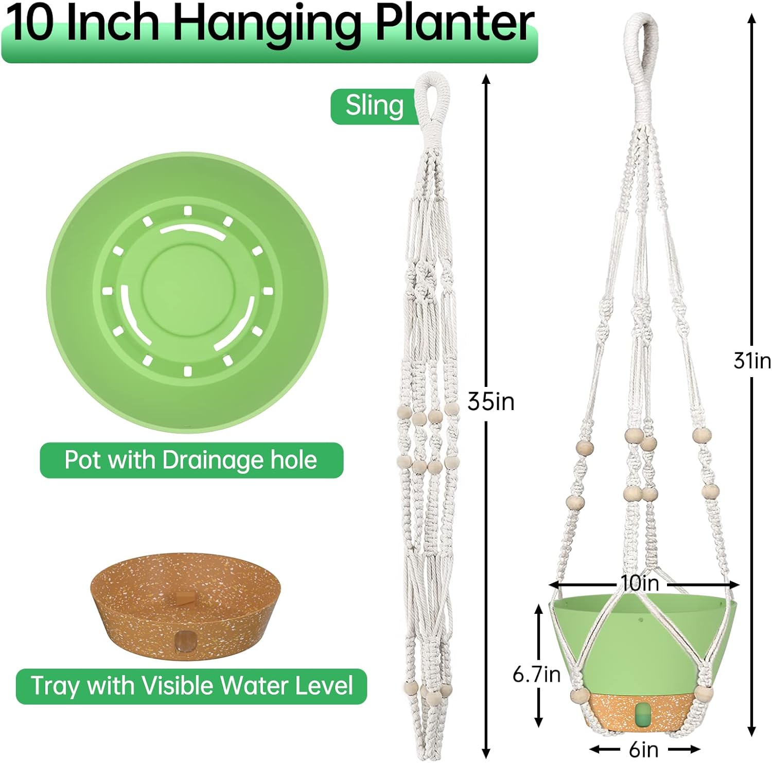 ZMTECH 2 Pack 10 Inch Hanging Planters with Macrame Plant Hanger for Indoor and Outdoor Plants