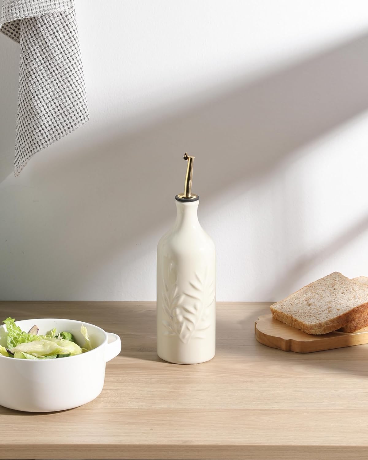 Sweejar Ceramic Olive Oil Dispenser Bottle 20 Oz Relief Opaque Oil Cruet Protects To Reduce