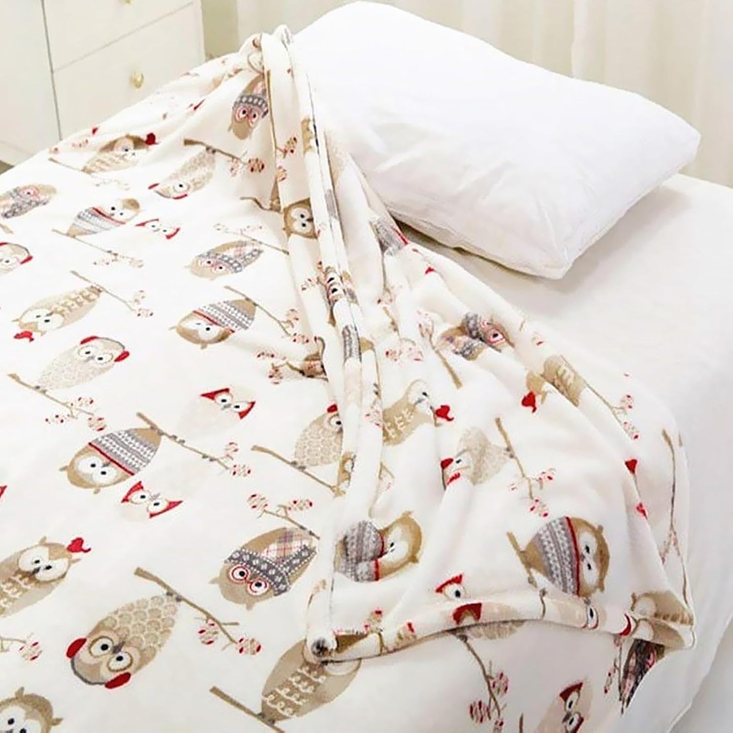 UKELER Flannel Sherpa Throw 60'' x 50''- Owl Printed Soft Plush Flannel Blanket Throws for