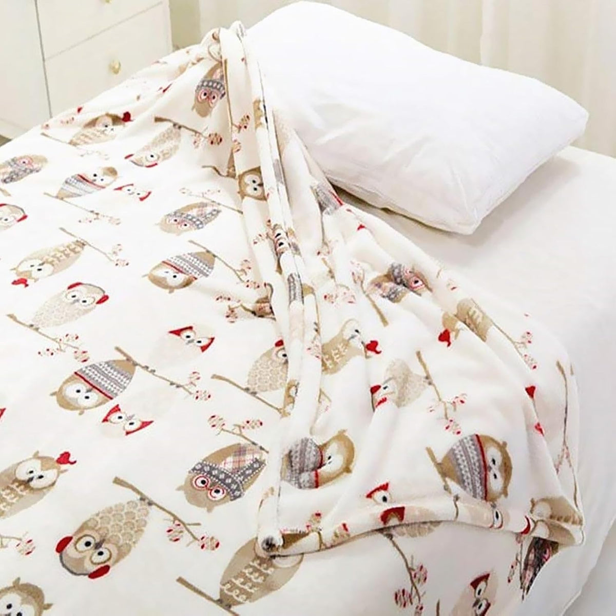 UKELER Owl Sherpa Fleece Blanket Queen Size 80''×90''- Ultra Soft Cozy Flannel Blanket for
