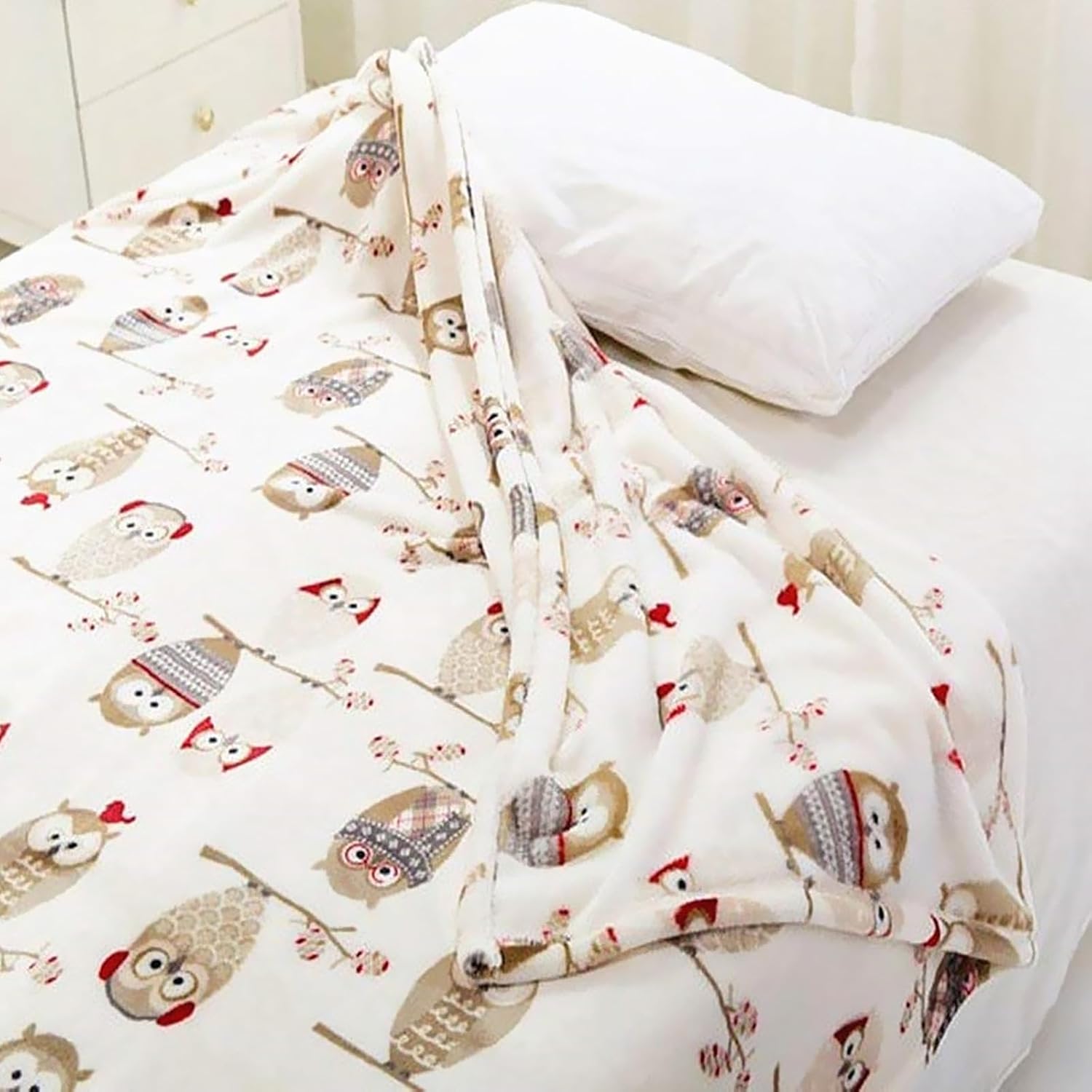 UKELER Owl Sherpa Fleece Blanket Twin Size 60''x80''- Ultra Soft Cozy Flannel Blanket for