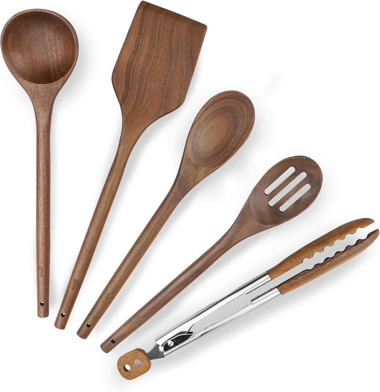 Elegant 5-Piece Walnut Wood Kitchen Utensil Set – Non-Scratch, Heat-Resistant Cooking Utensil Set