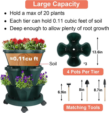 Vertical Planter 3 Tier Stackable Planters Garden Planters Strawberry Herb Flower and Vegetable