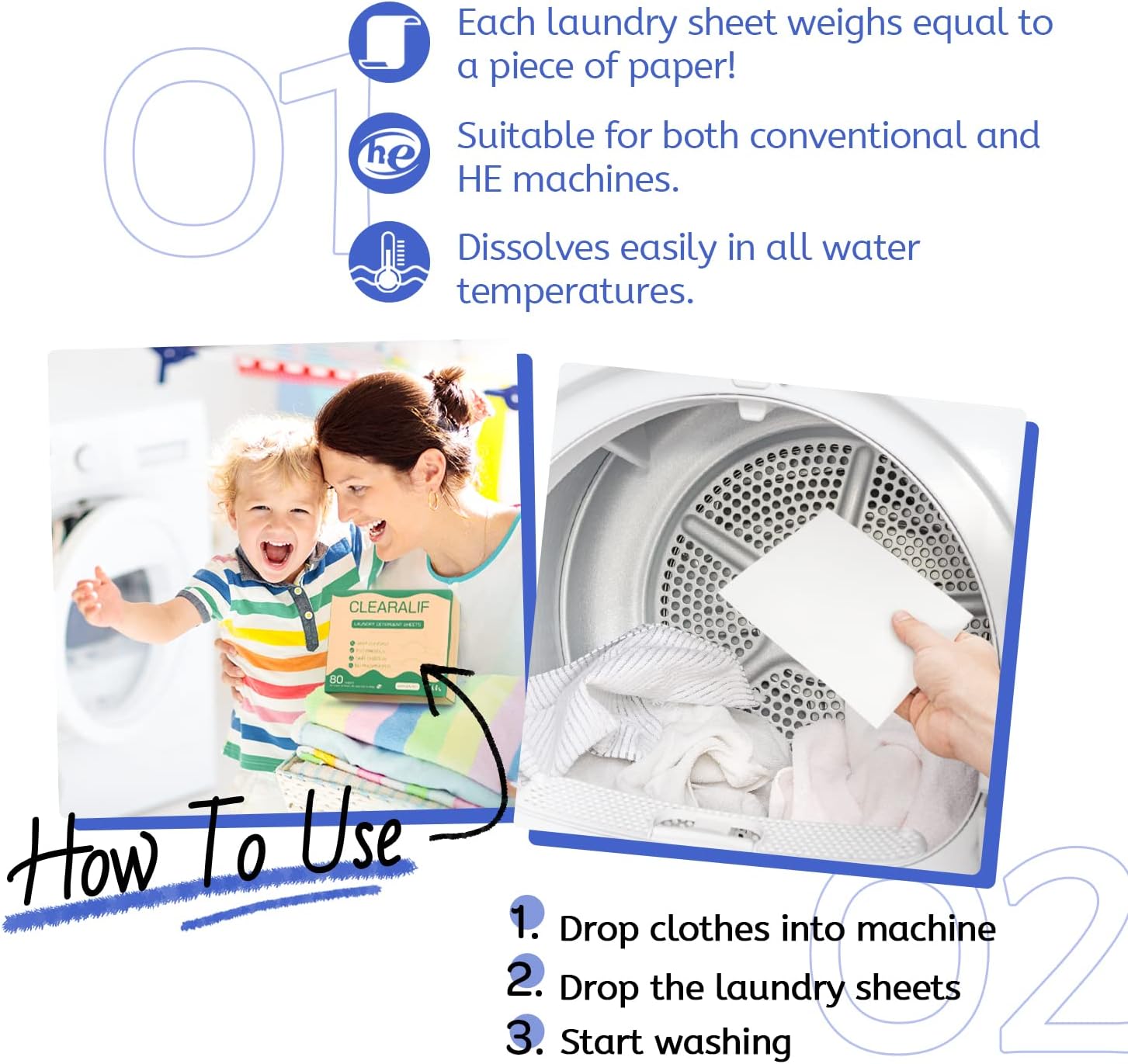 CLEARALIF Laundry Detergent Sheets (480 Loads), Fresh Linen,Great For Travel,Apartments
