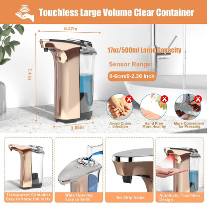Automatic Soap Dispenser, PZOTRUF Touchless 17oz/500ml with Upgraded Infrared Sensor, 5 Adjustable