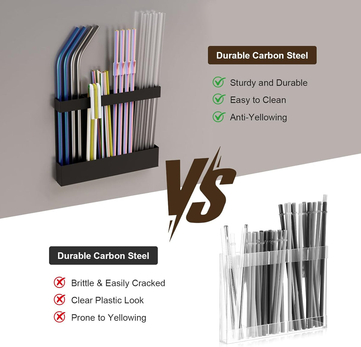 Magnetic & Adhesive Straw Organizer – Carbon Steel Utensil Holder for Reusable Straws, Chopsticks &