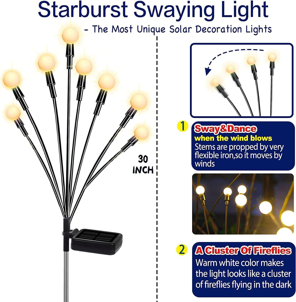 TONULAX Solar Garden Lights - Upgraded Solar Swaying Light, Sway by Wind, Outdoor Lights, Yard