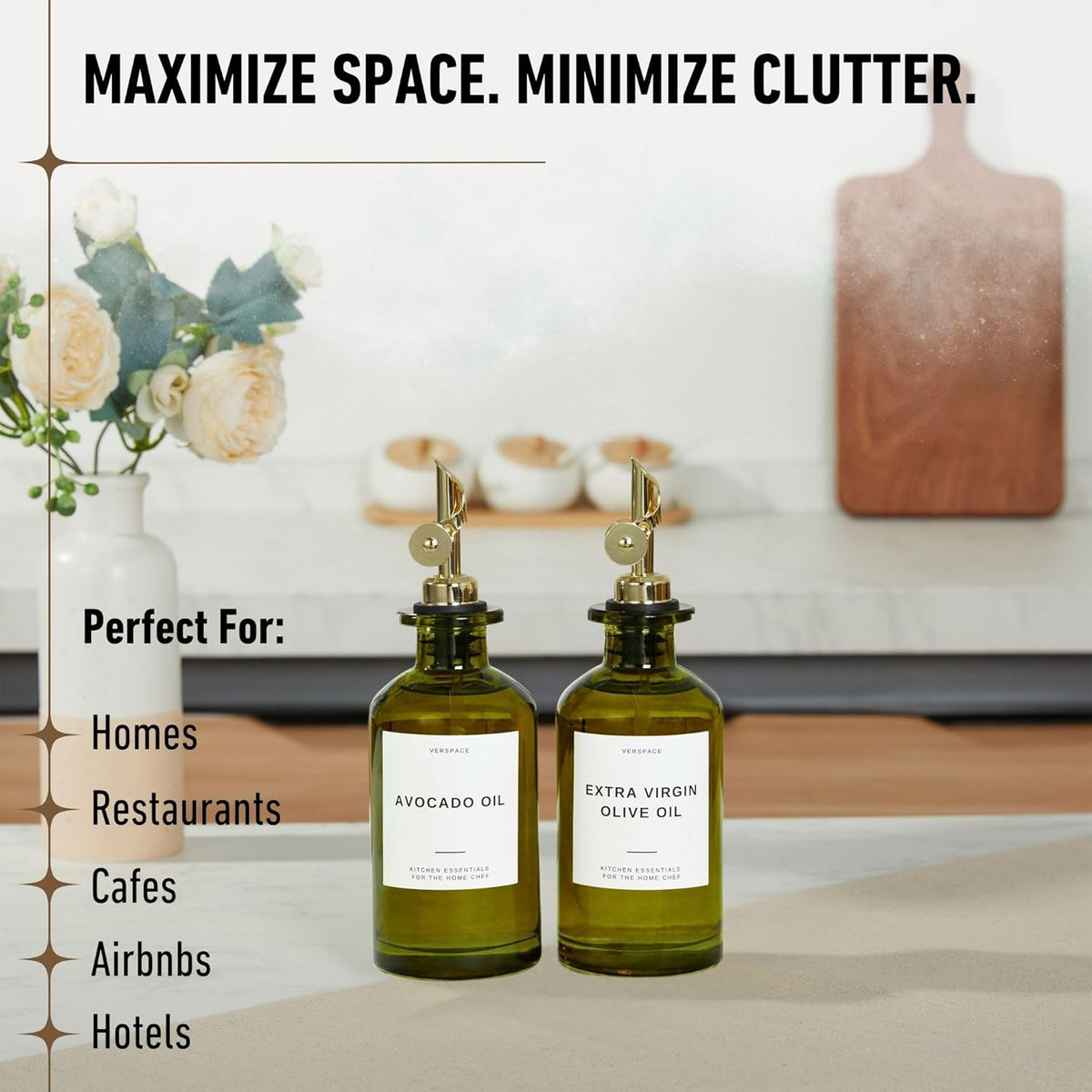 Green Glass Olive Oil Dispenser Bottle For Kitchen By Verpsace,Avocado Oil Dispenser Set, Modern