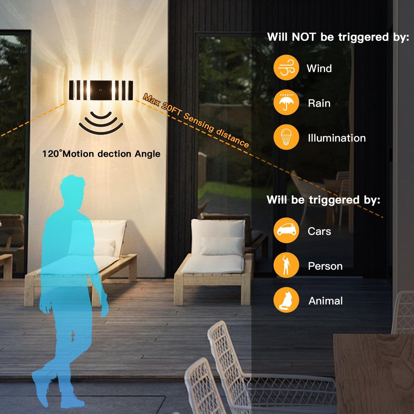 Motion Sensor Outdoor Wall Light Fixture Up Down Porch Lights Modern Dusk to Dawn Exterior Sconce
