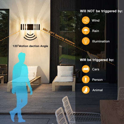 Motion Sensor Outdoor Wall Light Fixture Up Down Porch Lights Modern Dusk to Dawn Exterior Sconce