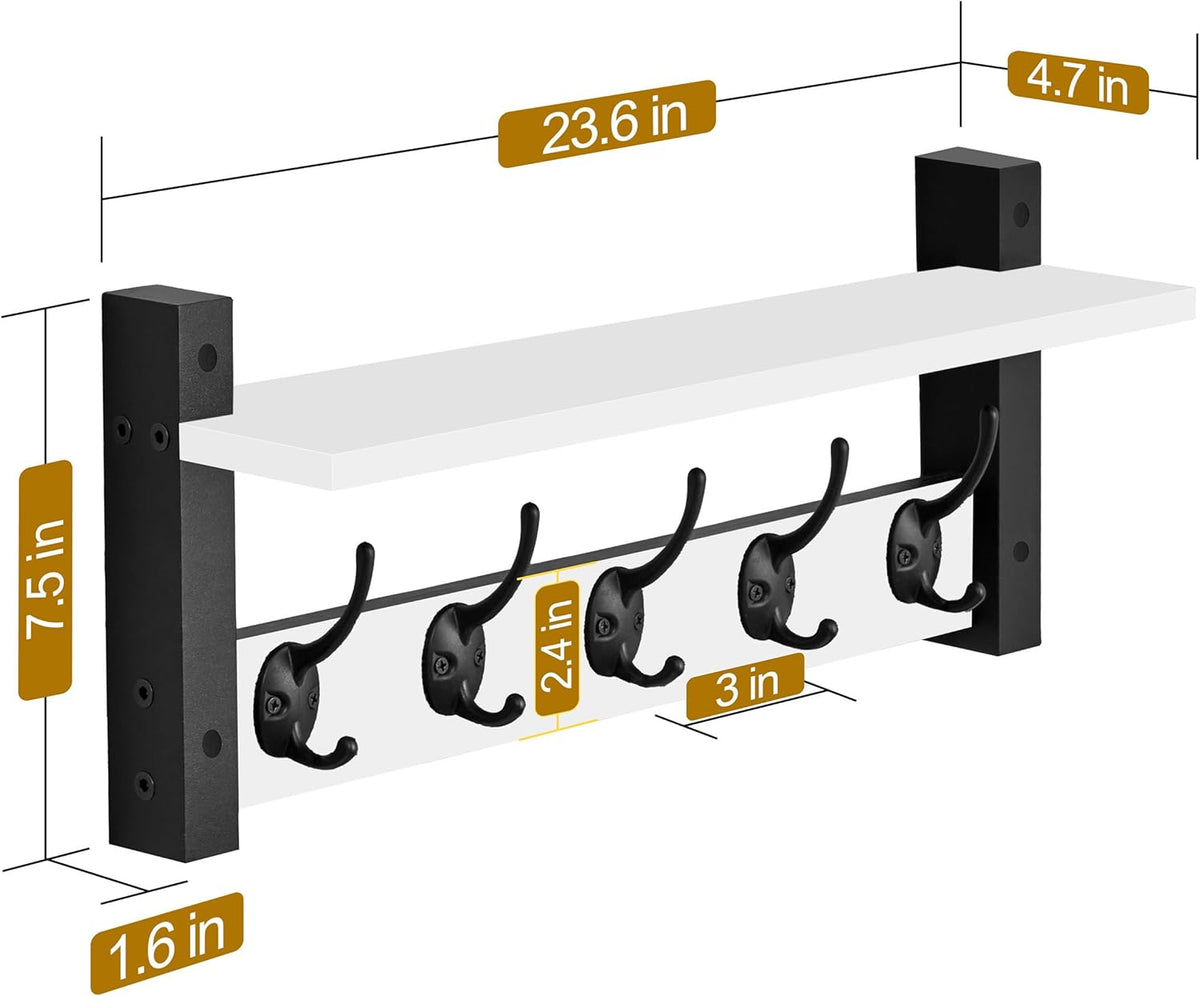 Sorbus Coat Hooks Wall Mount with Shelf – 24 Inch Coat Rack Wall Mount with 5 Heavy Duty Hooks