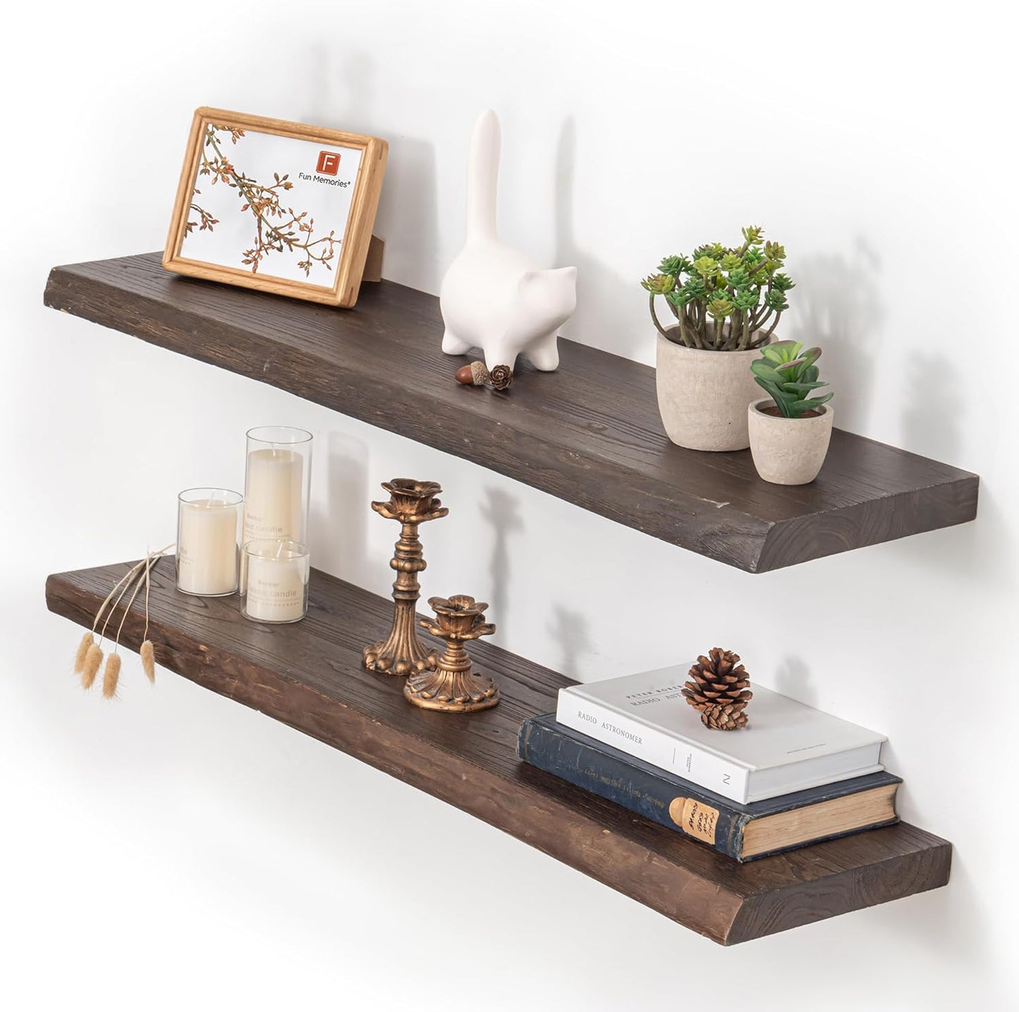 Floating Shelves for Wall, 36"x9.3" Rustic Solid Live-Edge Elm Wood Wall Shelves, Heavy-Duty
