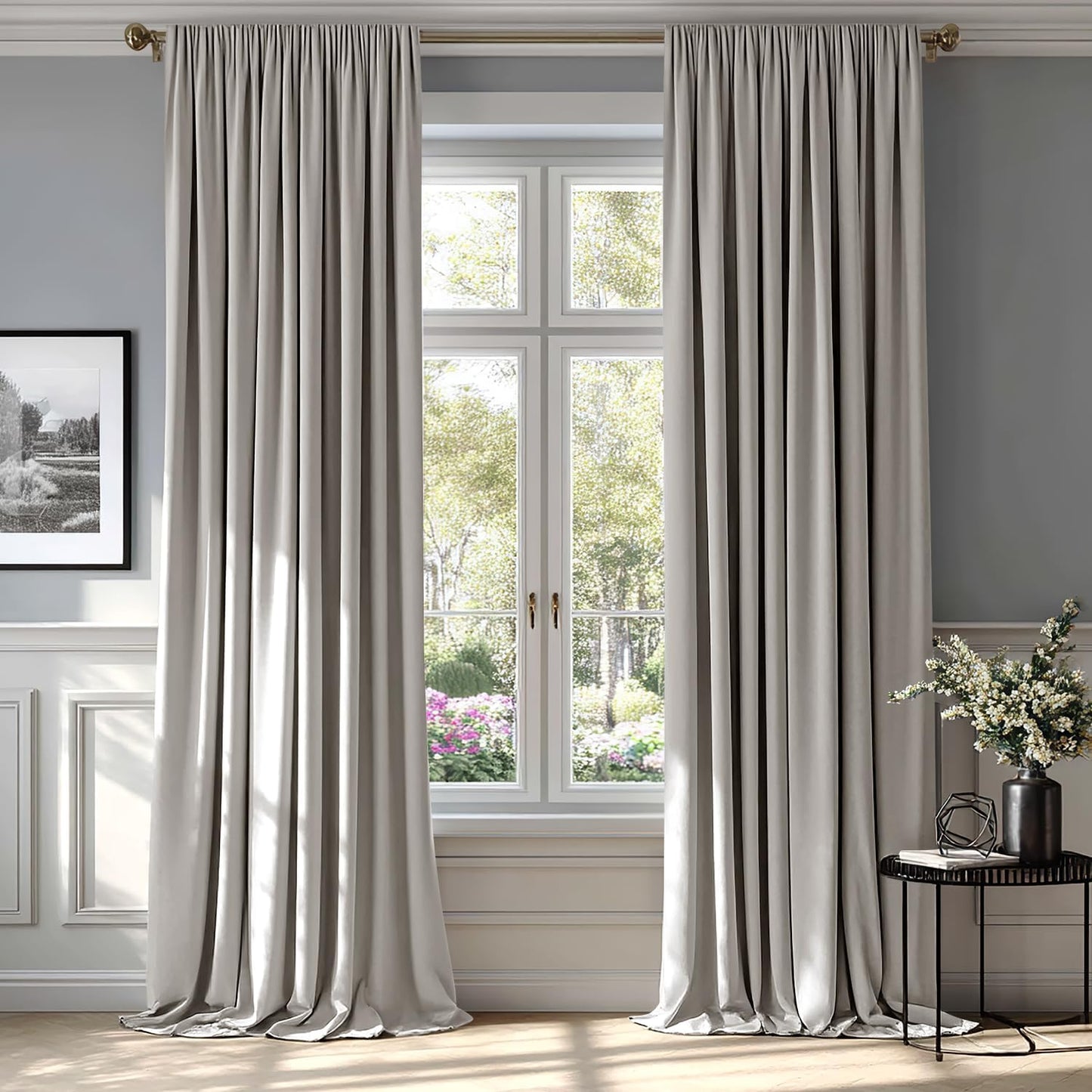 MIULEE Silver Velvet Curtains Thermal Insulated Blackout Curtain Drapes for Bedroom Living Room