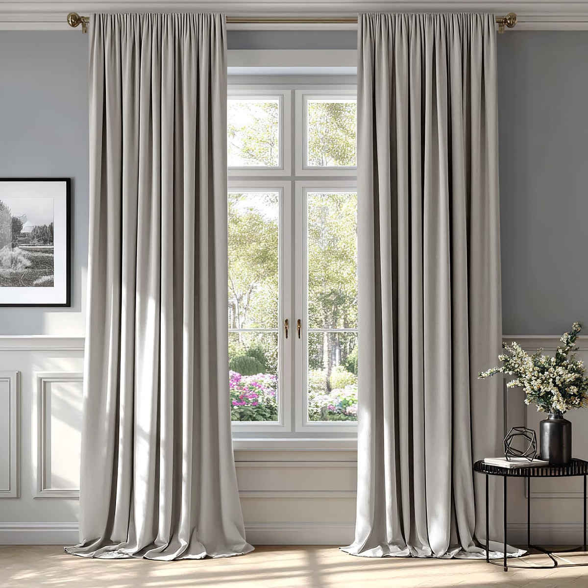 MIULEE Silver Velvet Curtains Thermal Insulated Blackout Curtain Drapes for Bedroom Living Room