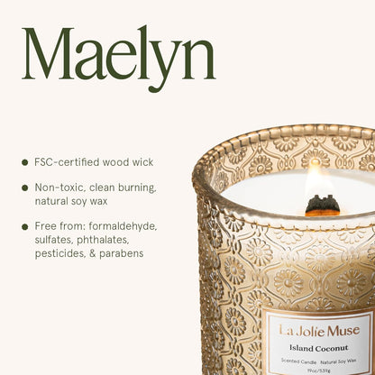 LA JOLIE MUSE Vanilla Coconut Candle – Coconut, Freesia & Vanilla | 19 oz Large Wooden Wick Candle