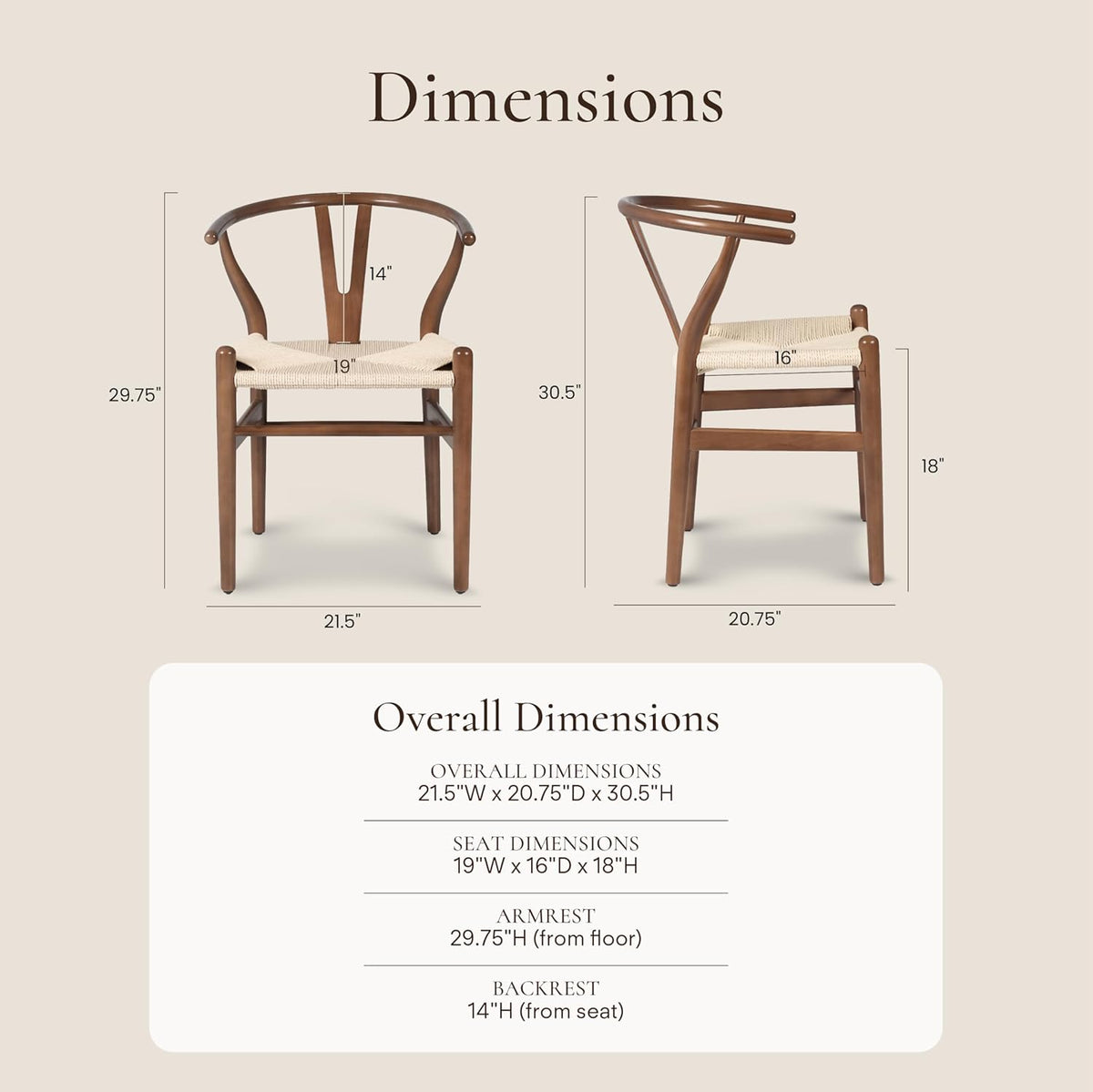 POLY & BARK Weave Dining Chairs – Mid-Century Modern Wishbone Dining Chairs with Arms, Solid Wood