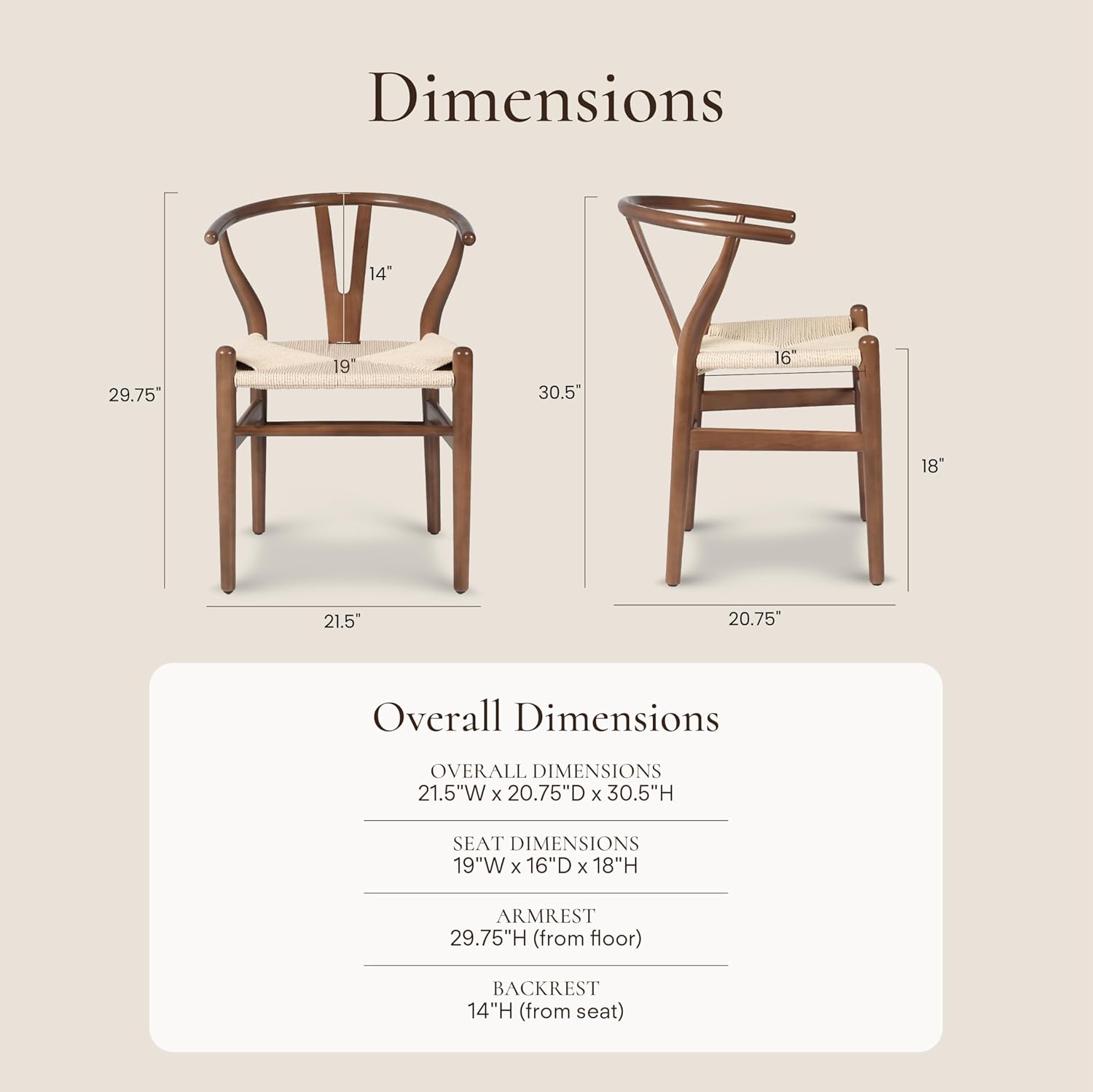 POLY & BARK Weave Dining Chairs – Mid-Century Modern Wishbone Dining Chairs with Arms, Solid Wood