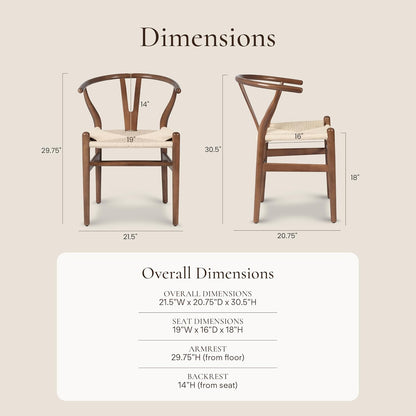 POLY & BARK Weave Dining Chairs – Mid-Century Modern Wishbone Dining Chairs with Arms, Solid Wood