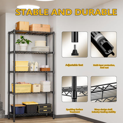 1250 lbs 5 Tier Shelf Metal Storage Shelves Shelving Wire Rack Heavy Duty Closet Organizers for