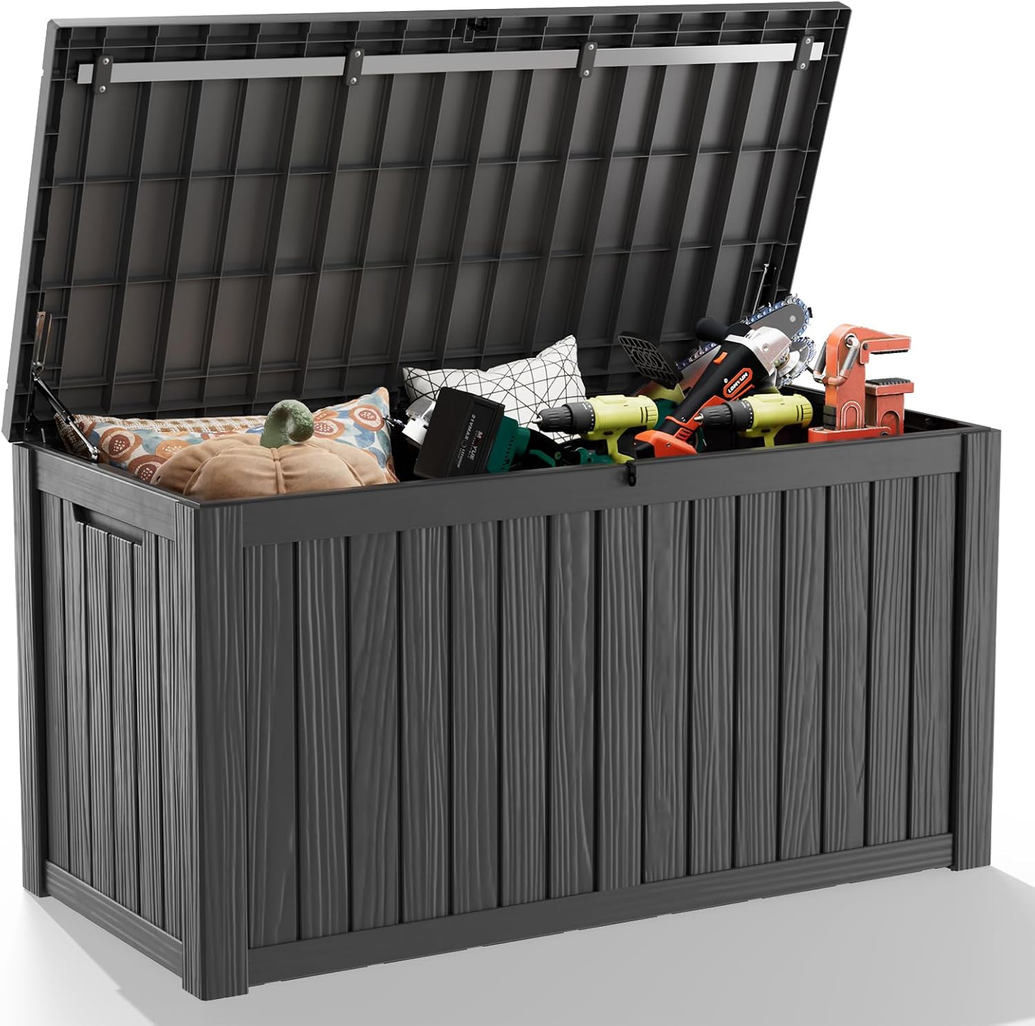 DRATO 150 Gallon Outdoor Storage Box, Large Waterproof Deck Box, Lockable Resin Storage Container