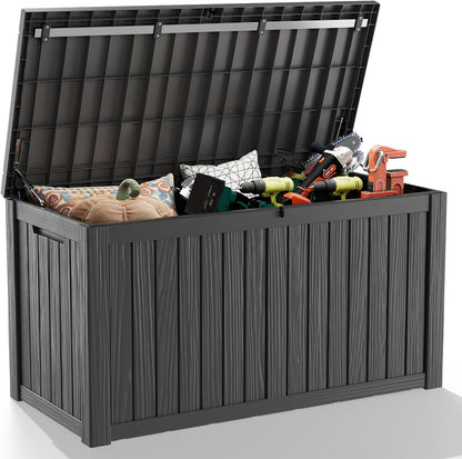DRATO 150 Gallon Outdoor Storage Box, Large Waterproof Deck Box, Lockable Resin Storage Container