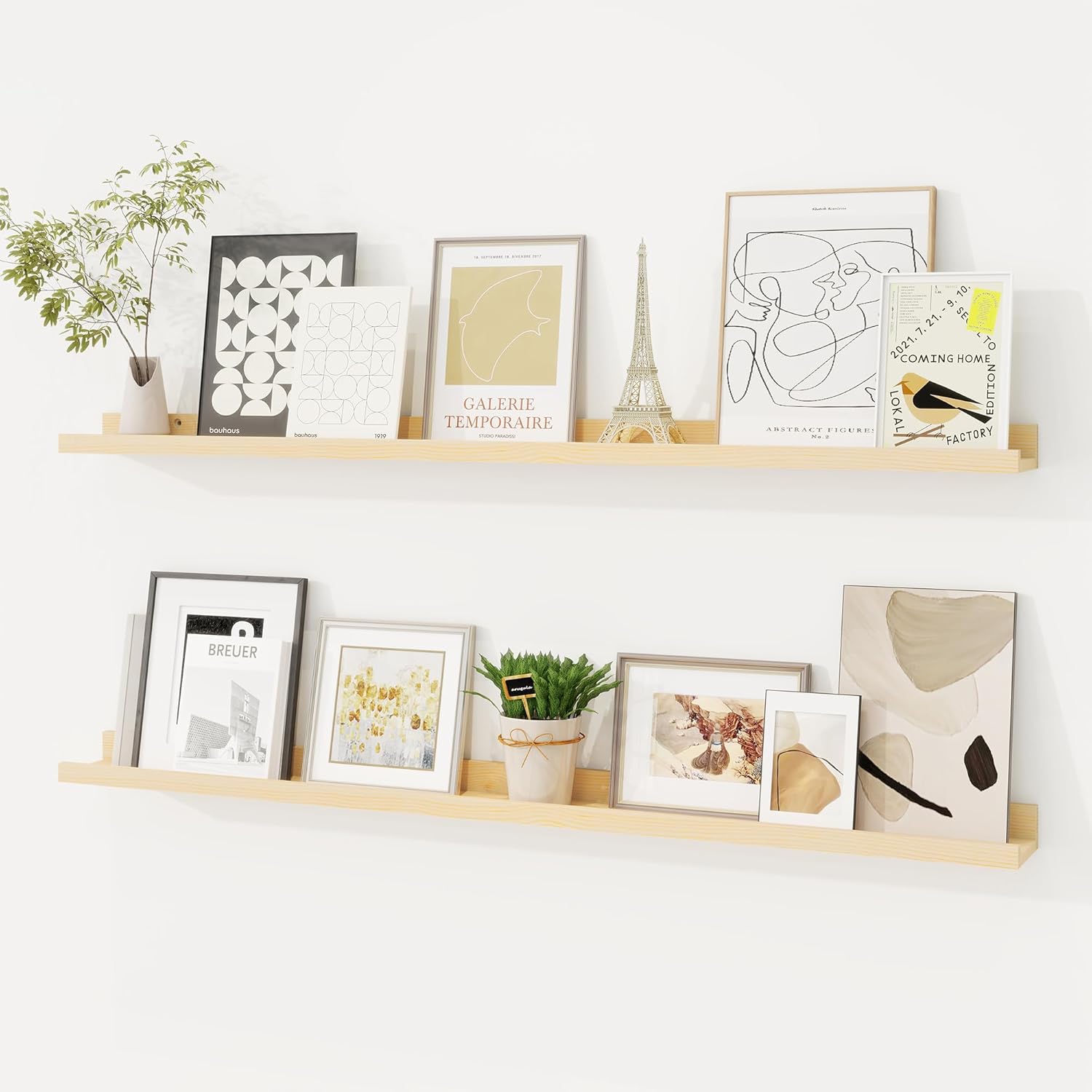 Picture Ledge Shelf, Solid Pine Wood Floating Shelves Set of 2, 40 Inches Nursery Book Shelves for
