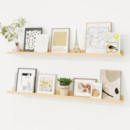 Picture Ledge Shelf, Solid Pine Wood Floating Shelves Set of 2, 40 Inches Nursery Book Shelves for
