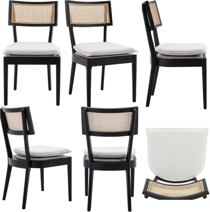 Rattan Dining Chairs Set Of 2 , Mid Century Modern Black Wooden Cane Back Chairs with Removable