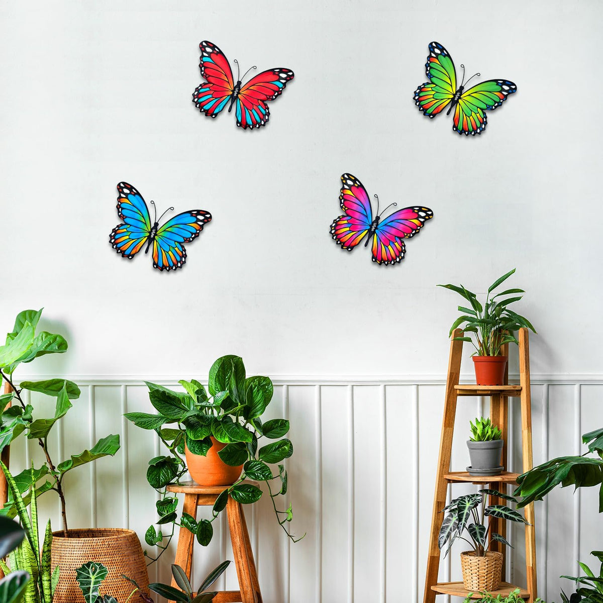 Oraytteo Metal Butterfly Wall Decor, 4pcs Butterflies Wall Art Hanging Sculptures for Outdoor