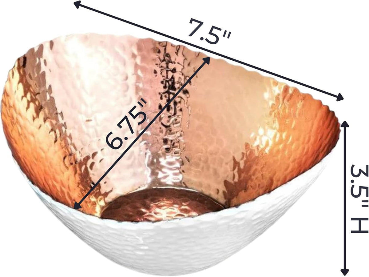 Monarch Abode Hand Hammered Decorative Bowl for Home Decor, 7.5-Inch White and Copper Plated – Key
