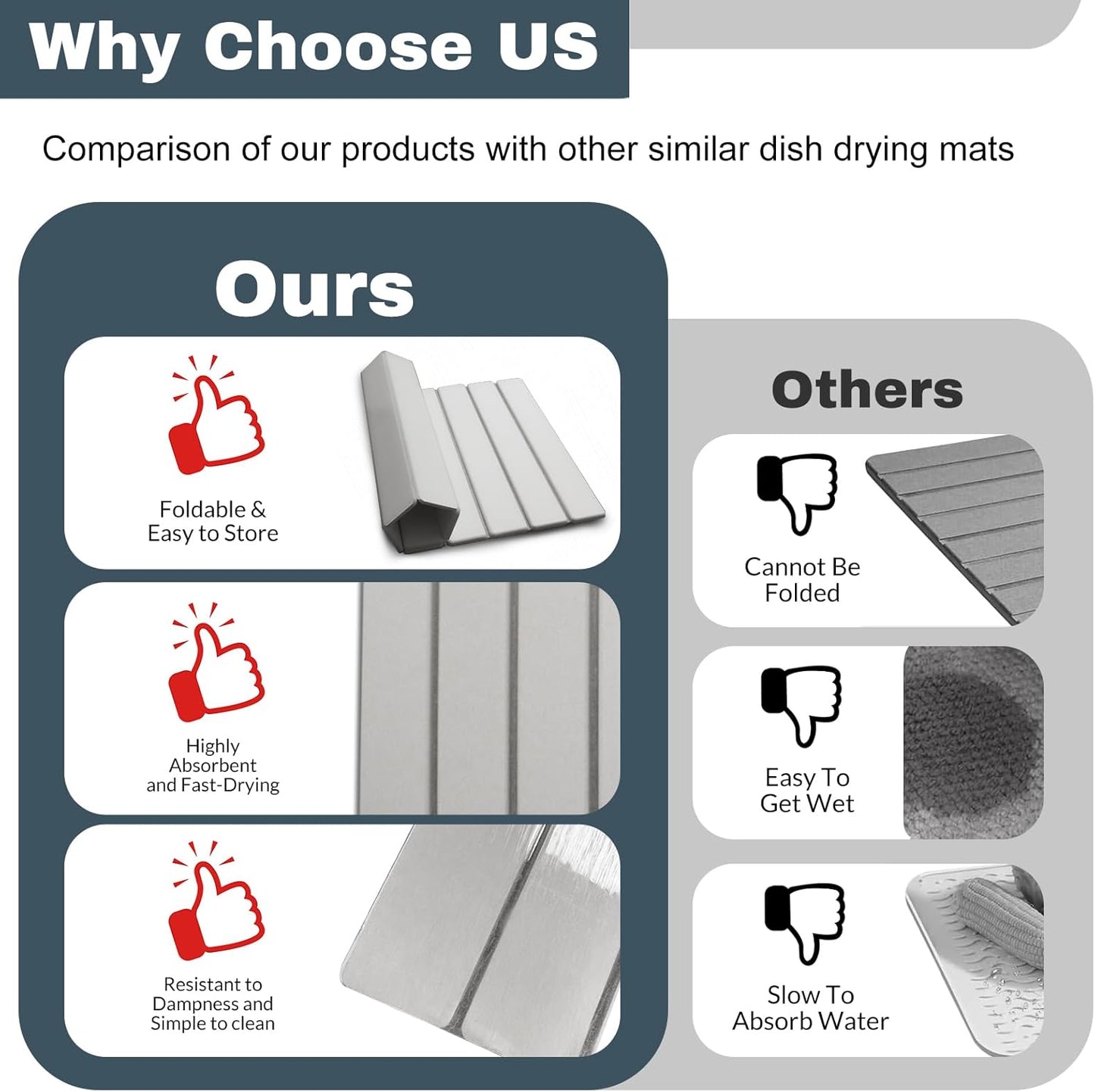 Large Stone Dish Drying Mats for Kitchen Counter, Quick Dry Absorbent Collapsible Dish Drying