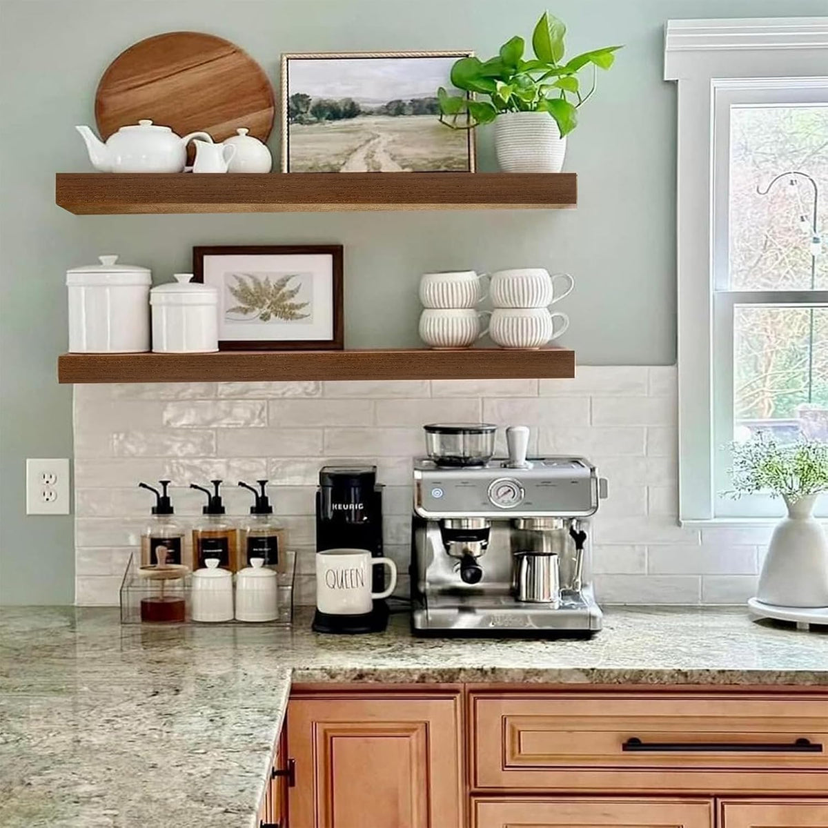 IAE Walnut Floating Wall Shelves 24 inch, Bathroom Shelves Wall Mounted,Invisible Shelves Floating